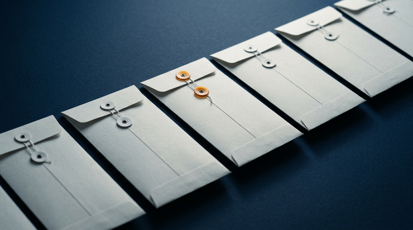 Rows of identical documents converging on a single sorting slot, each carrying a differently shaped address tag and none of them fitting – a visual analogy for one invoice standard addressed by incompatible national identifier schemes.